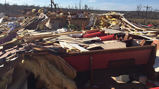 A church was severely damaged in Holly Springs, Miss.