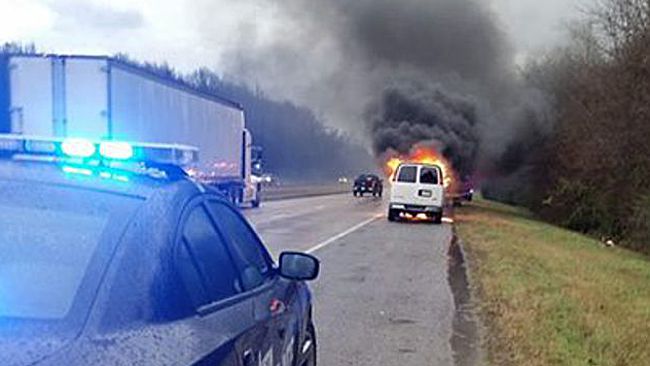 Van engulphed from lightning strike